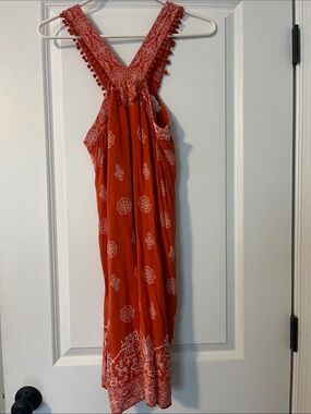 LOFT Bright Red Printed Maxi Dress